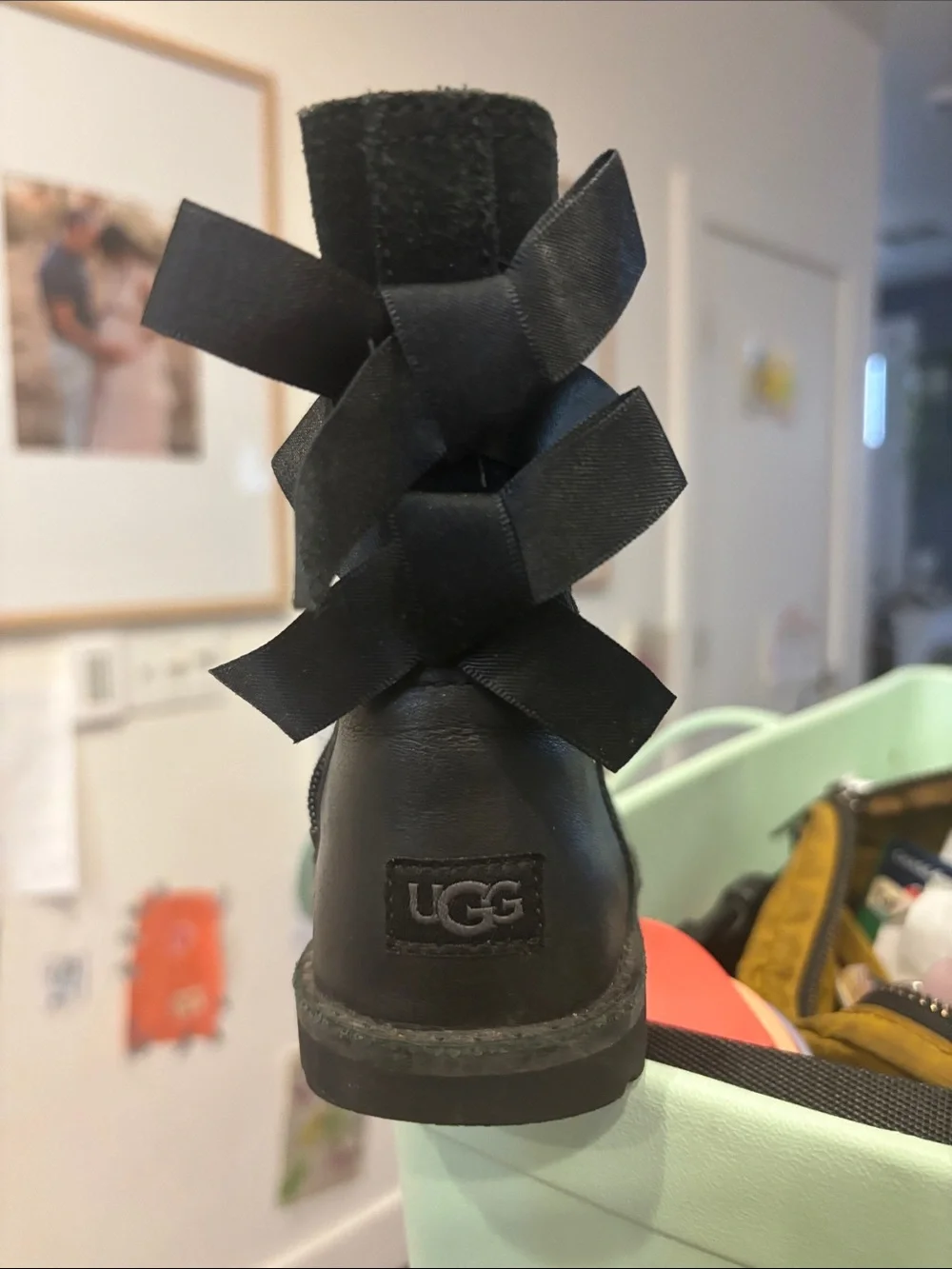 UGG Black Ribbon-Back Ankle Boot Toddler 7